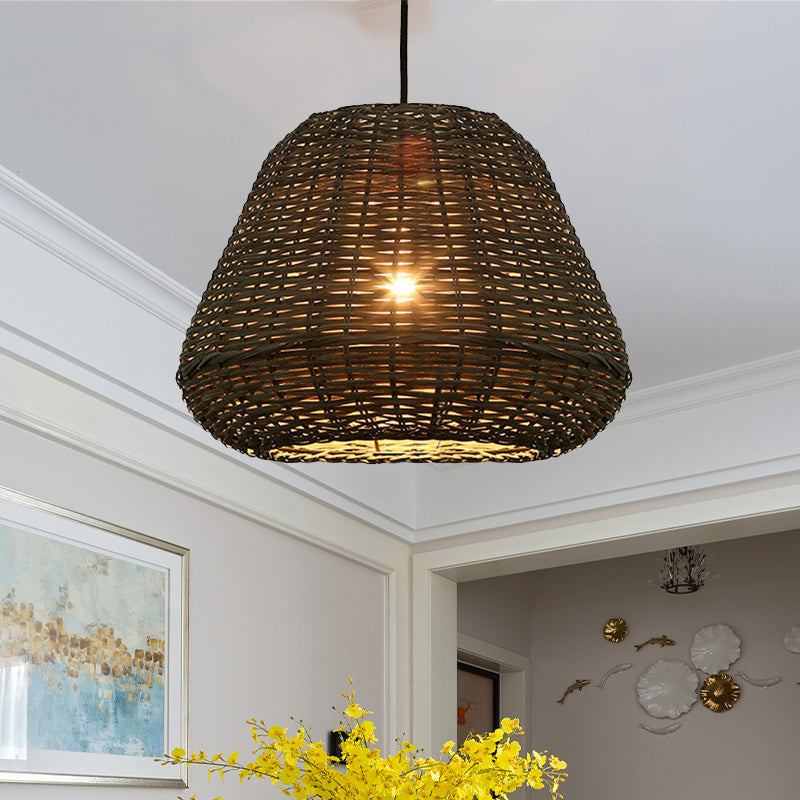 Hand Made Rattan Bucket Pendant for Restaurant Rustic One Head Hanging Lamp in Brown Clearhalo 'Ceiling Lights' 'Pendant Lights' 'Pendants' Lighting' 1523245