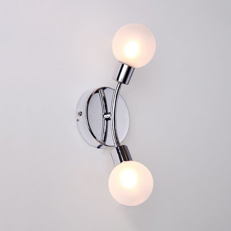 Global White Glass Sconce Light Contemporary 2 Lights Chrome Led Wall Mount Light Fixture Clearhalo 'Cast Iron' 'Glass' 'Industrial' 'Modern wall lights' 'Modern' 'Tiffany' 'Traditional wall lights' 'Wall Lamps & Sconces' 'Wall Lights' Lighting' 1523261