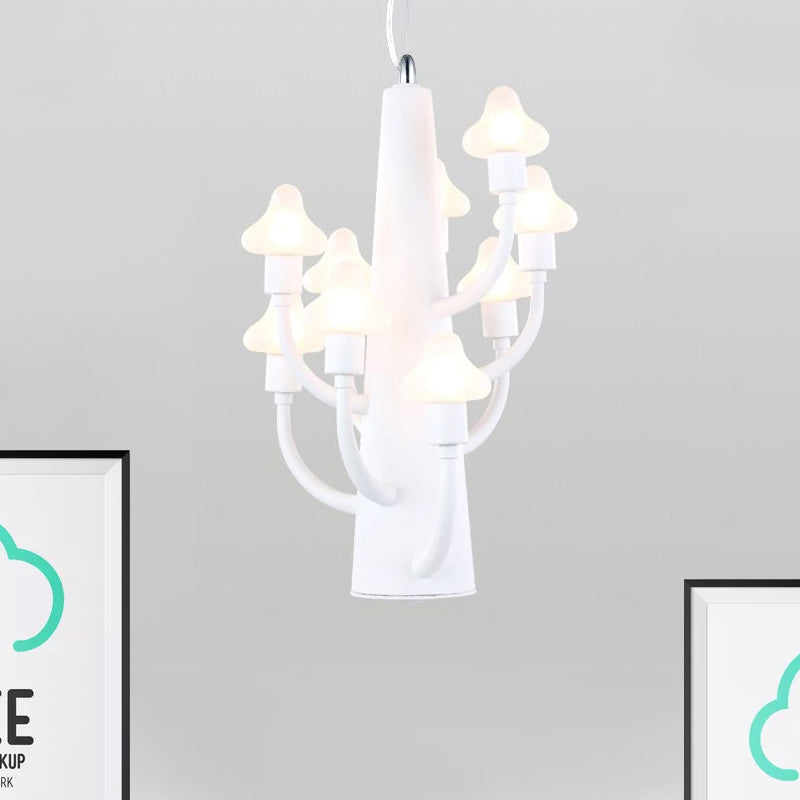 Modernist Multi Lights Chandelier with White Glass Shade Mushroom Led Hanging Pendant Light Clearhalo 'Ceiling Lights' 'Chandeliers' 'Glass shade' 'Glass' 'Modern Chandeliers' 'Modern' Lighting' 1523262