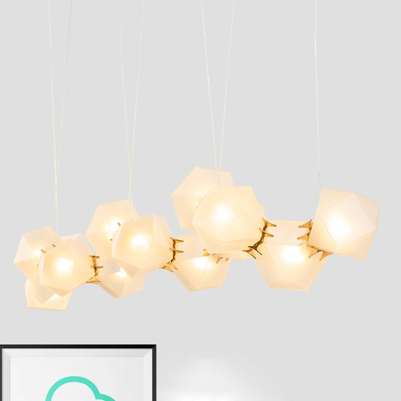 2/4/6 Lights Living Room Chandelier with Geometric White Glass Shade Modern Gold Led Hanging Lamp Kit Clearhalo 'Ceiling Lights' 'Chandeliers' 'Glass shade' 'Glass' 'Modern Chandeliers' 'Modern' Lighting' 1523265