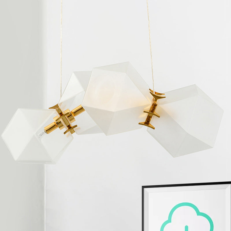 2/4/6 Lights Living Room Chandelier with Geometric White Glass Shade Modern Gold Led Hanging Lamp Kit Clearhalo 'Ceiling Lights' 'Chandeliers' 'Glass shade' 'Glass' 'Modern Chandeliers' 'Modern' Lighting' 1523266