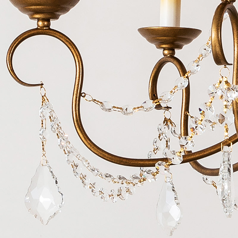 Vintage Brass Chandelier Pendant Light Crystal Beaded Strand 6/9 Lights Hanging Pendant with Bare Bulb Clearhalo 'Ceiling Lights' 'Chandeliers' 'Modern Chandeliers' 'Modern' Lighting' 152327