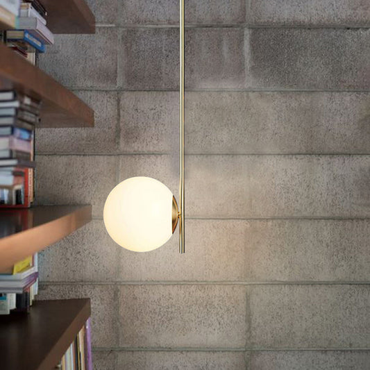 Globe White Glass Pendant Lighting Post-Modernist 1 Light Gold Ceiling Hung Fixture Clearhalo 'Ceiling Lights' 'Glass shade' 'Glass' 'Modern Pendants' 'Modern' 'Pendant Lights' 'Pendants' Lighting' 1523289