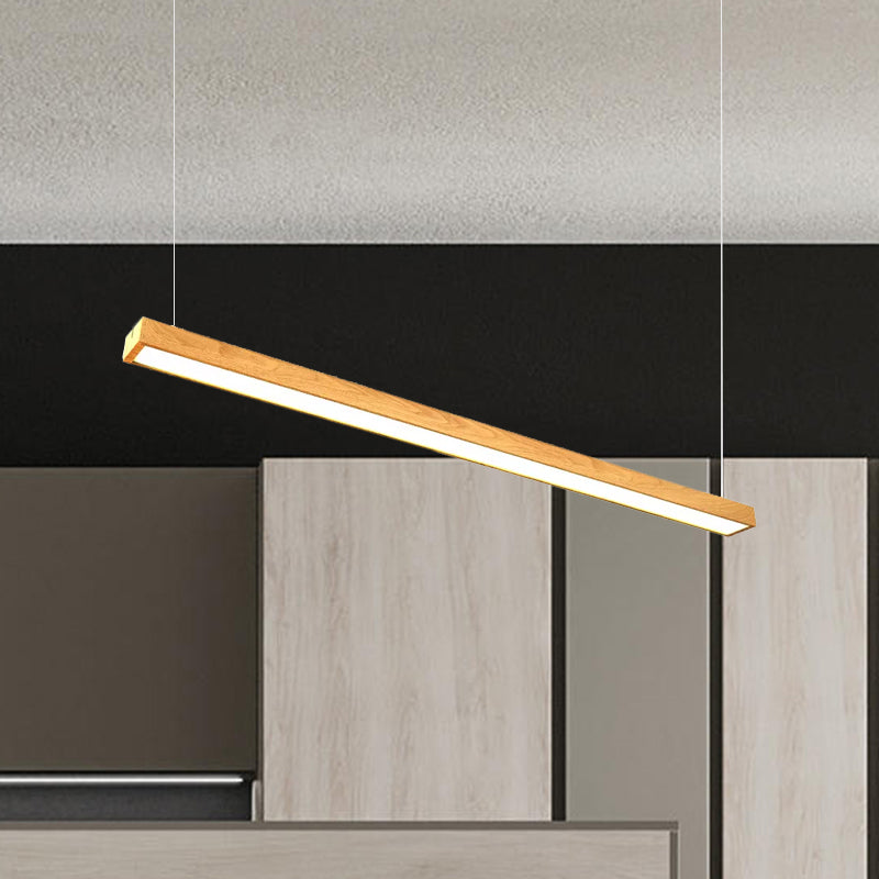 Led Office Pendant Lighting with Slim Rectangular Linear Wooden Shade Minimal Dark Brown/Light Brown Hanging Ceiling Light Fixture Clearhalo 'Ceiling Lights' 'Modern Pendants' 'Modern' 'Pendant Lights' 'Pendants' Lighting' 1523296