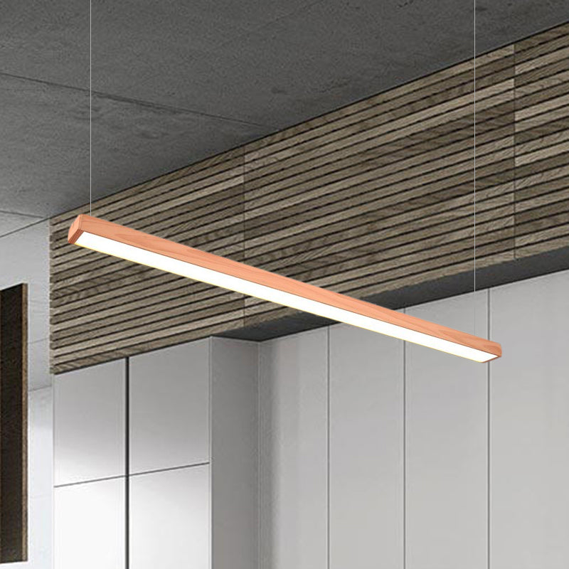 Led Office Pendant Lighting with Slim Rectangular Linear Wooden Shade Minimal Dark Brown/Light Brown Hanging Ceiling Light Fixture Clearhalo 'Ceiling Lights' 'Modern Pendants' 'Modern' 'Pendant Lights' 'Pendants' Lighting' 1523298