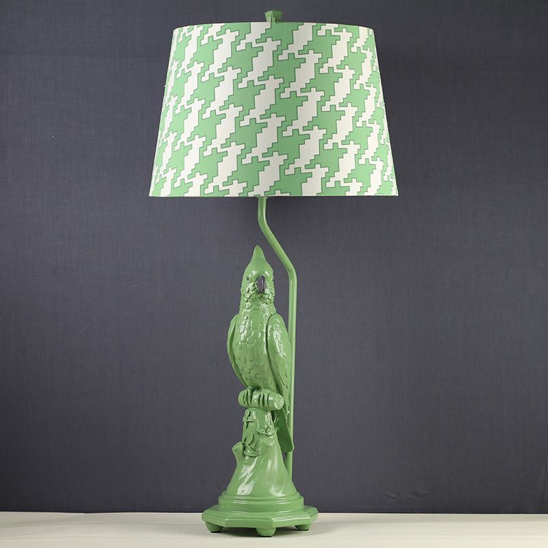 Modernism LED Desk Light with Fabric Shade Green/White Cone Small Desk Lamp with Bird Base Clearhalo 'Lamps' 'Table Lamps' Lighting' 1523349