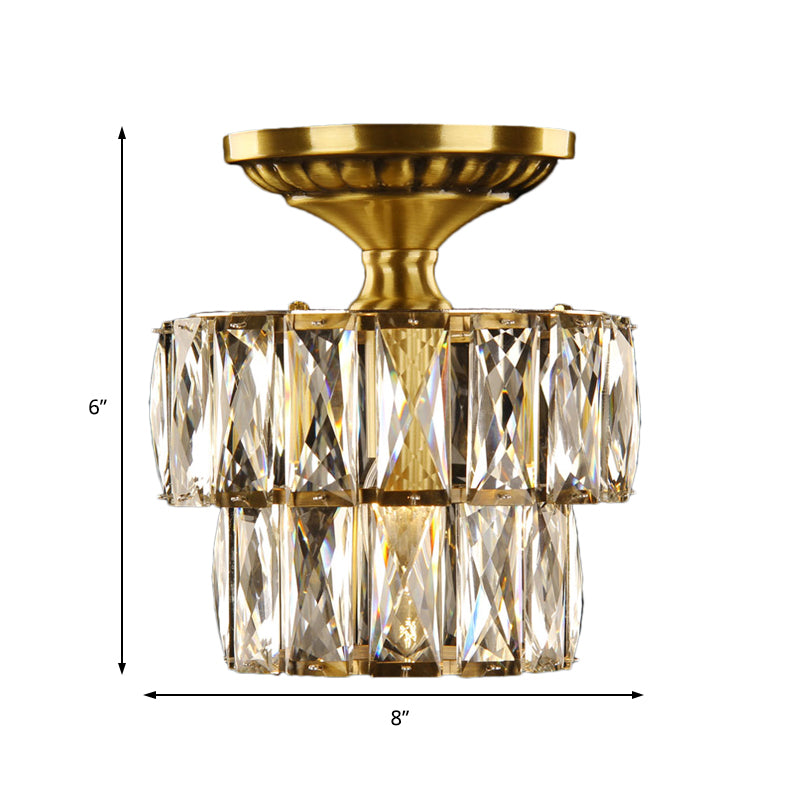 Vintage Tiered Ceiling Mount Light with Faceted Crystal 1 Light Ceiling Lamp in Brass/Clear for Hallway Clearhalo 'Ceiling Lights' 'Close To Ceiling Lights' 'Close to ceiling' 'Semi-flushmount' Lighting' 152335