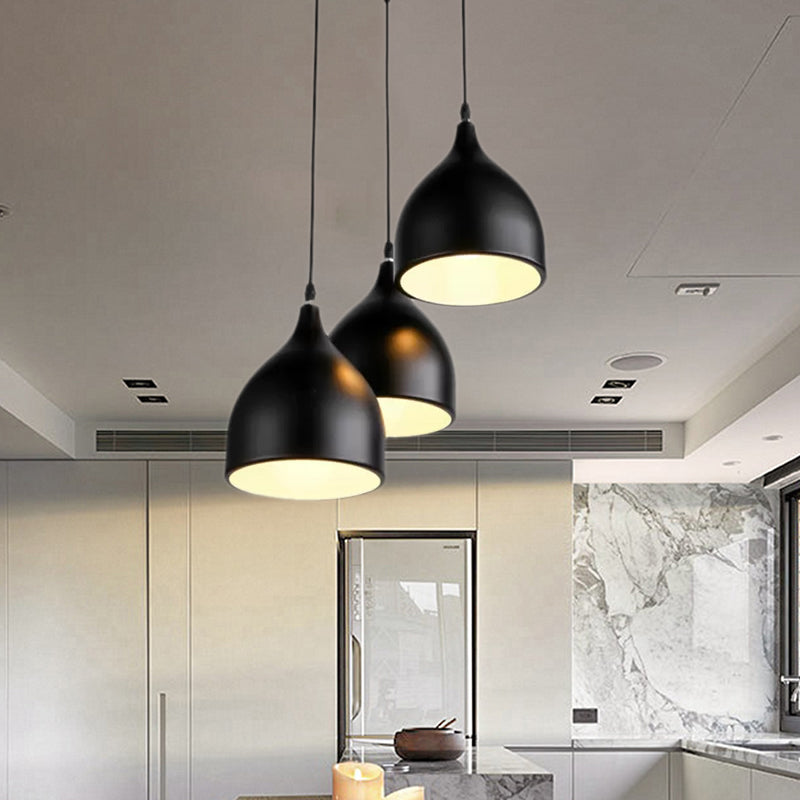 Bell Multi Light Pendant in Modern Style Metal 3 Lights Black/White Hanging Ceiling Light with Round/Linear Canopy Clearhalo 'Ceiling Lights' 'Modern Pendants' 'Modern' 'Pendant Lights' 'Pendants' Lighting' 1523361