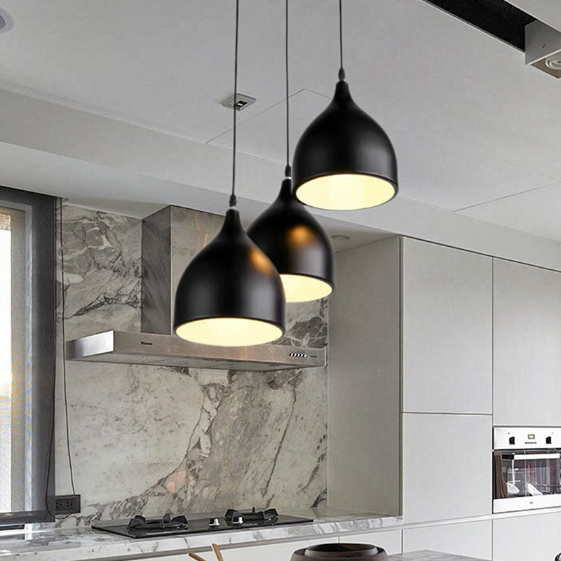 Bell Multi Light Pendant in Modern Style Metal 3 Lights Black/White Hanging Ceiling Light with Round/Linear Canopy Clearhalo 'Ceiling Lights' 'Modern Pendants' 'Modern' 'Pendant Lights' 'Pendants' Lighting' 1523362