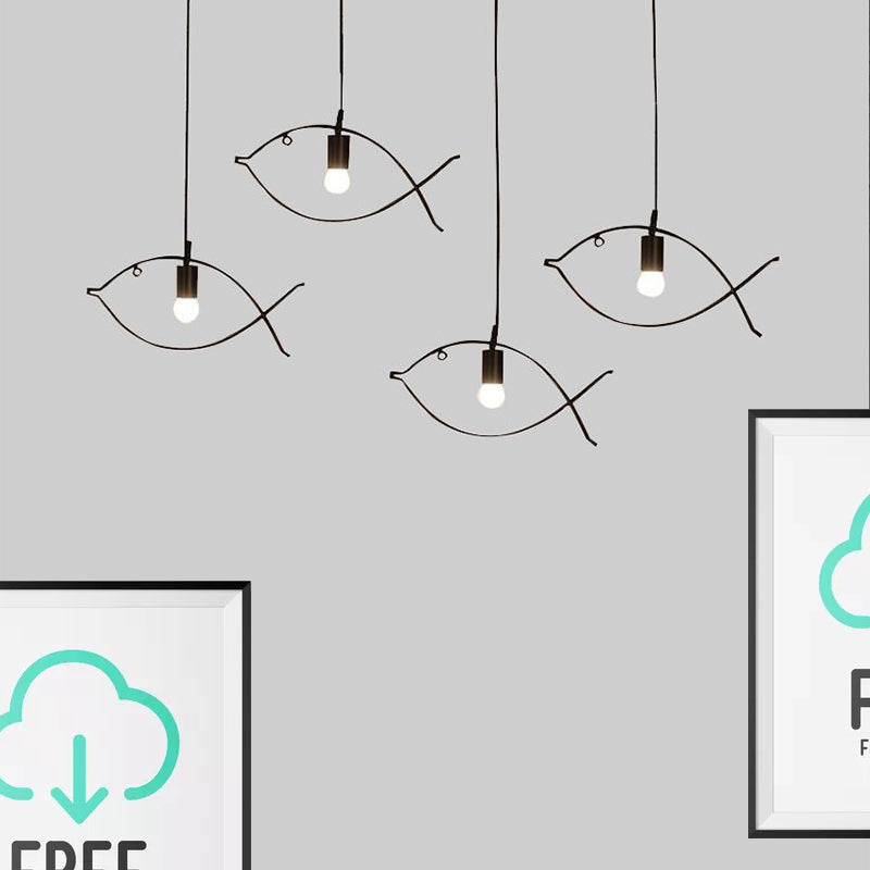 Fish Shape Metal Pendant Lighting Modern Creative 1 Light Black Ceiling Light for Dining Room Clearhalo 'Ceiling Lights' 'Modern Pendants' 'Modern' 'Pendant Lights' 'Pendants' Lighting' 1523364