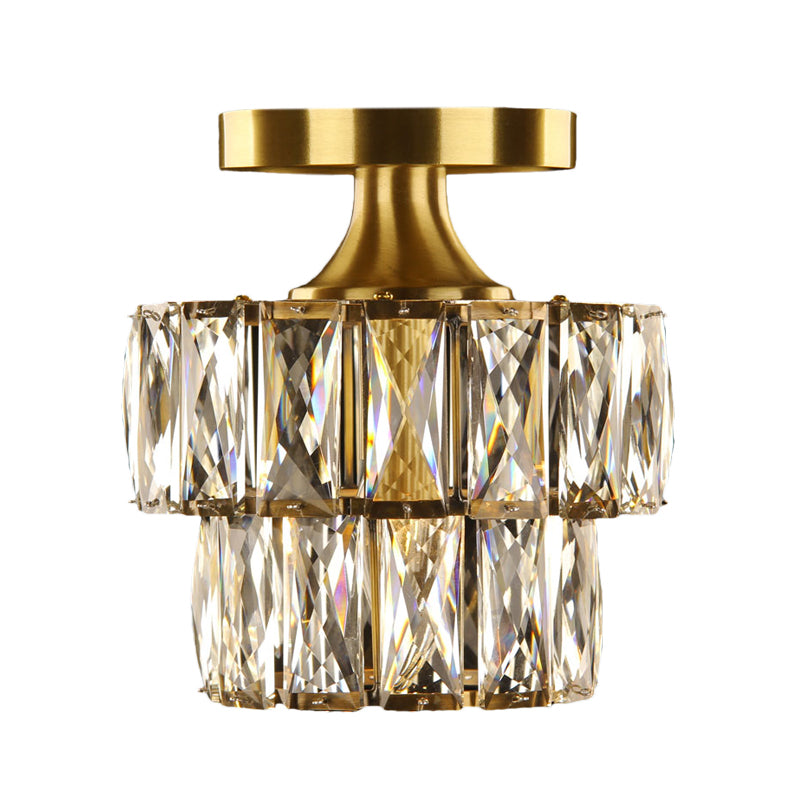 Vintage Tiered Ceiling Mount Light with Faceted Crystal 1 Light Ceiling Lamp in Brass/Clear for Hallway Clearhalo 'Ceiling Lights' 'Close To Ceiling Lights' 'Close to ceiling' 'Semi-flushmount' Lighting' 152338