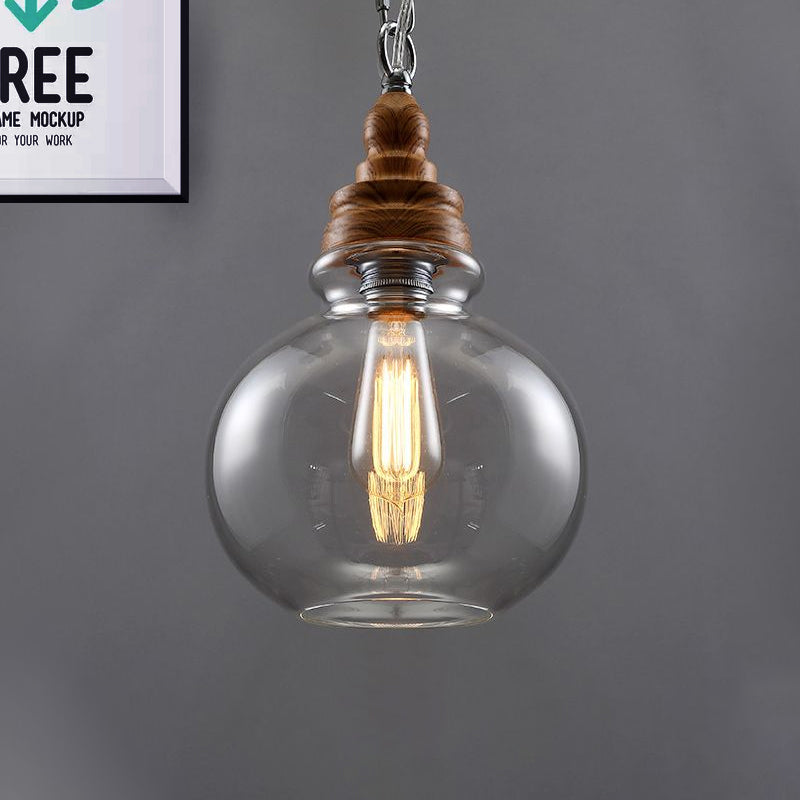 Globe/Bowl/Cone Clear Glass Pendant Lighting Modernist 1 Light Brown Ceiling Lamp Kit with Chain for Restaurant Clearhalo 'Ceiling Lights' 'Glass shade' 'Glass' 'Modern Pendants' 'Modern' 'Pendant Lights' 'Pendants' Lighting' 1523409