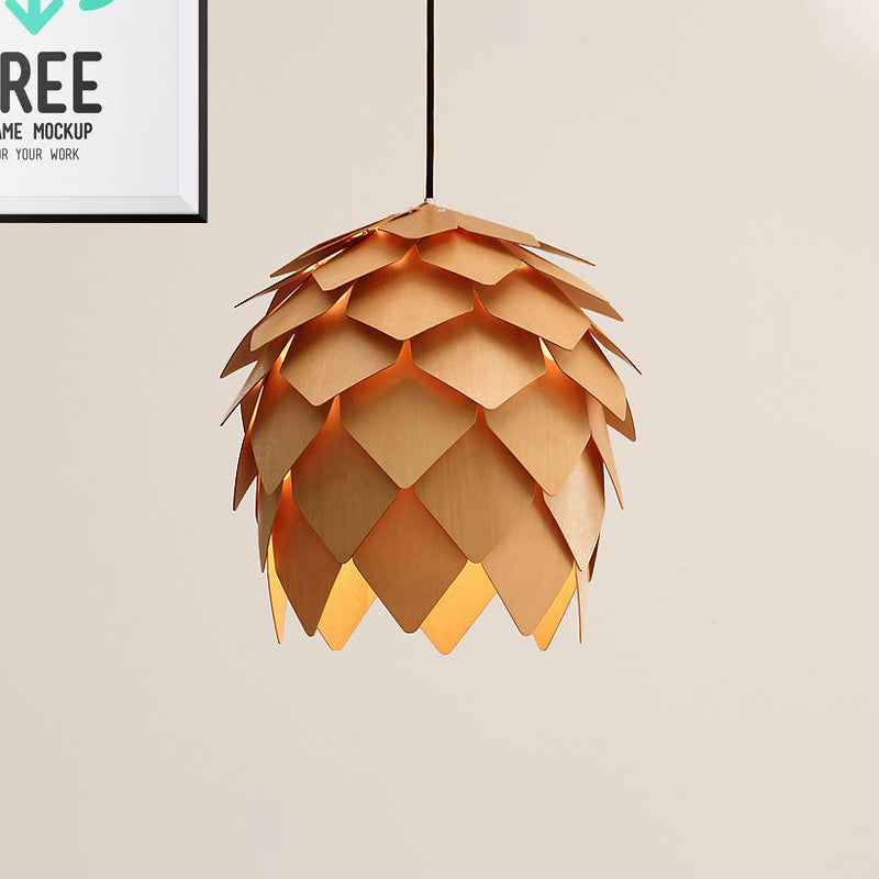 10"/12" W Pinecone Pendant Lighting Lodge Style Wood 1 Light Dining Room Adjustable Ceiling Light Fixture in Beige Clearhalo 'Ceiling Lights' 'Modern Pendants' 'Modern' 'Pendant Lights' 'Pendants' Lighting' 1523412