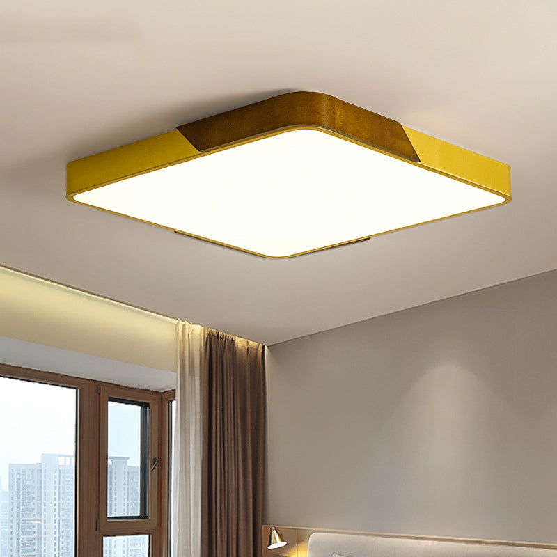 Gold Metal and Wood Flush Ceiling Mount Lamp with Square/Rectangular Acrylic Diffuser Modern LED Ceiling Flush Mount for Bedroom in Warm/White/Neutral, 16"/19.5"/25.5" W Clearhalo 'Ceiling Lights' 'Close To Ceiling Lights' 'Close to ceiling' 'Flush mount' Lighting' 152344