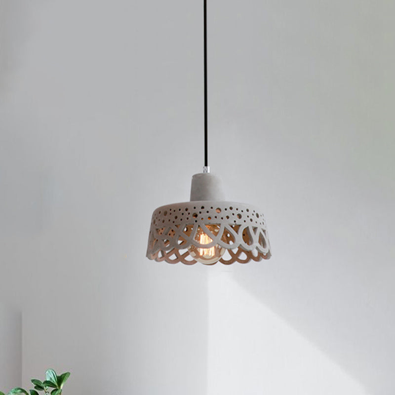 Etched Pendant Lighting in Nordic Style Concrete 1 Light Grey/White/Yellow Hanging Light with Geometric/Bell/Flared Shade Clearhalo 'Ceiling Lights' 'Modern Pendants' 'Modern' 'Pendant Lights' 'Pendants' Lighting' 1523446