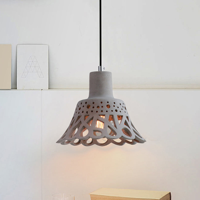 Etched Pendant Lighting in Nordic Style Concrete 1 Light Grey/White/Yellow Hanging Light with Geometric/Bell/Flared Shade Clearhalo 'Ceiling Lights' 'Modern Pendants' 'Modern' 'Pendant Lights' 'Pendants' Lighting' 1523447