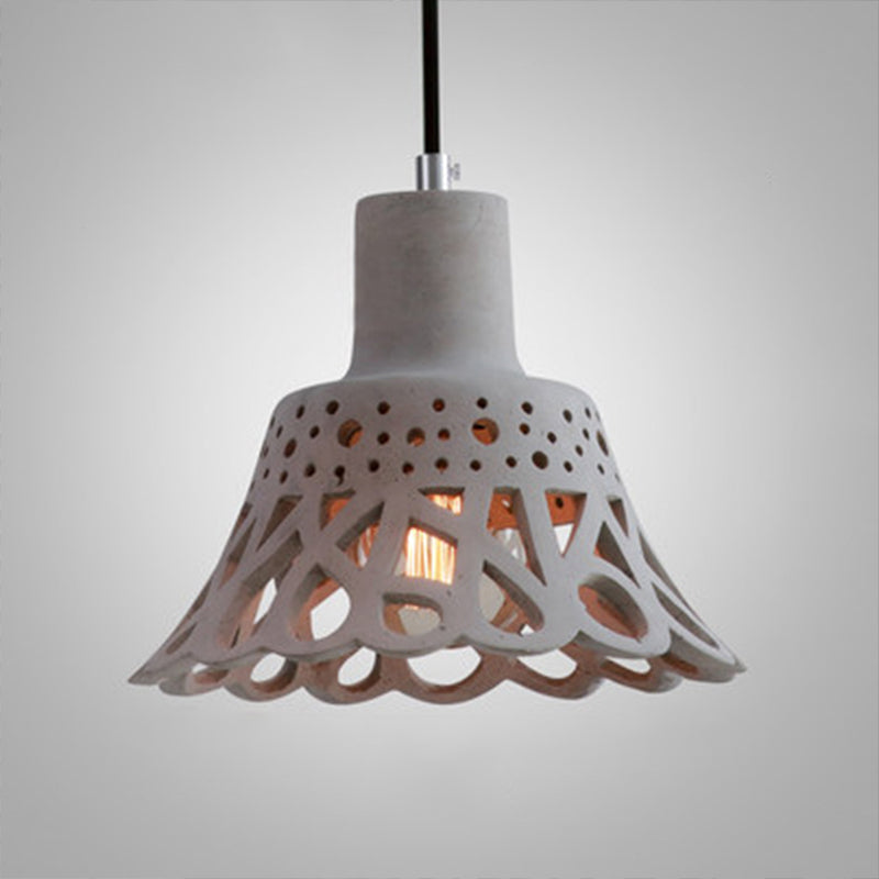 Etched Pendant Lighting in Nordic Style Concrete 1 Light Grey/White/Yellow Hanging Light with Geometric/Bell/Flared Shade Clearhalo 'Ceiling Lights' 'Modern Pendants' 'Modern' 'Pendant Lights' 'Pendants' Lighting' 1523449