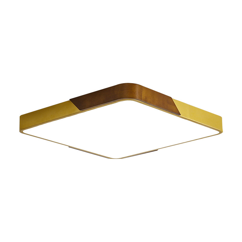 Gold Metal and Wood Flush Ceiling Mount Lamp with Square/Rectangular Acrylic Diffuser Modern LED Ceiling Flush Mount for Bedroom in Warm/White/Neutral, 16"/19.5"/25.5" W Clearhalo 'Ceiling Lights' 'Close To Ceiling Lights' 'Close to ceiling' 'Flush mount' Lighting' 152345