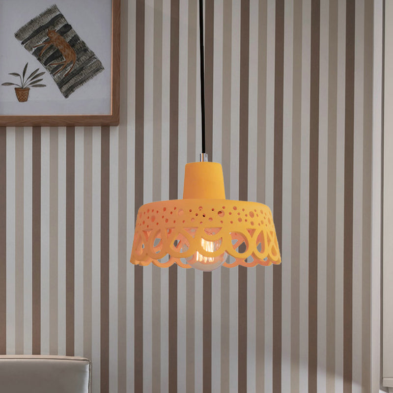 Etched Pendant Lighting in Nordic Style Concrete 1 Light Grey/White/Yellow Hanging Light with Geometric/Bell/Flared Shade Clearhalo 'Ceiling Lights' 'Modern Pendants' 'Modern' 'Pendant Lights' 'Pendants' Lighting' 1523451