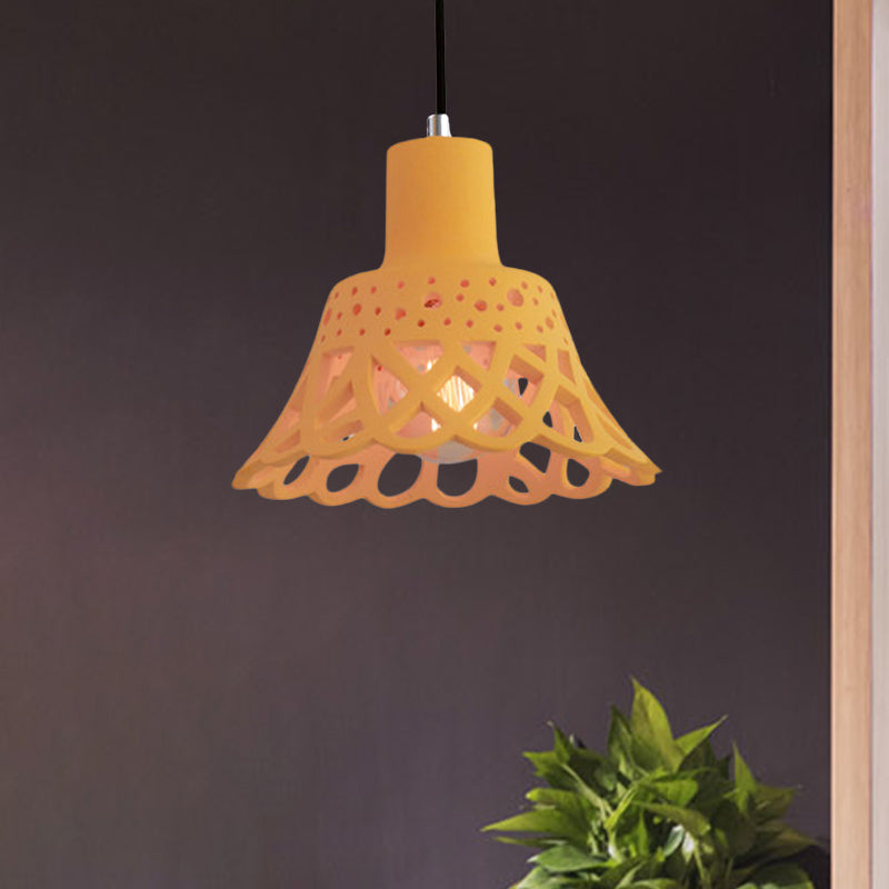 Etched Pendant Lighting in Nordic Style Concrete 1 Light Grey/White/Yellow Hanging Light with Geometric/Bell/Flared Shade Clearhalo 'Ceiling Lights' 'Modern Pendants' 'Modern' 'Pendant Lights' 'Pendants' Lighting' 1523452