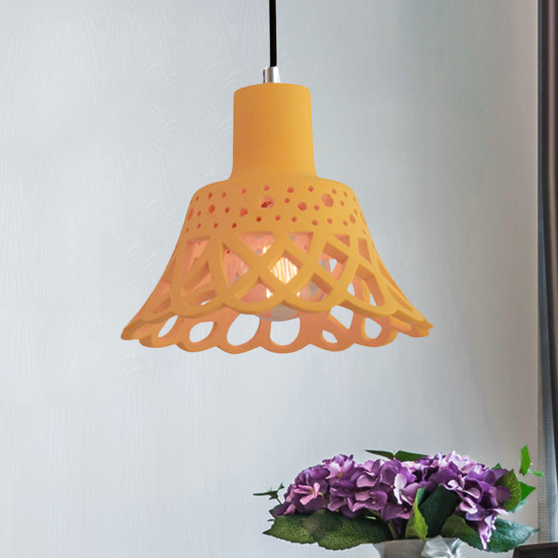 Etched Pendant Lighting in Nordic Style Concrete 1 Light Grey/White/Yellow Hanging Light with Geometric/Bell/Flared Shade Clearhalo 'Ceiling Lights' 'Modern Pendants' 'Modern' 'Pendant Lights' 'Pendants' Lighting' 1523453