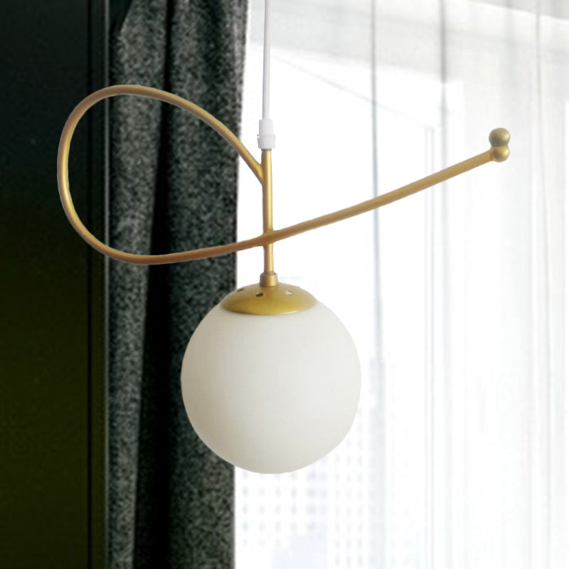 Contemporary Globe Shade Hanging Lighting White Glass 1 Head Bedroom Pendant Light in Gold Finish Clearhalo 'Ceiling Lights' 'Modern Pendants' 'Modern' 'Pendant Lights' 'Pendants' Lighting' 1523486