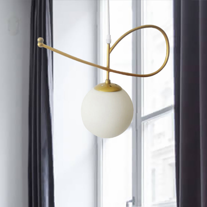 Contemporary Globe Shade Hanging Lighting White Glass 1 Head Bedroom Pendant Light in Gold Finish Clearhalo 'Ceiling Lights' 'Modern Pendants' 'Modern' 'Pendant Lights' 'Pendants' Lighting' 1523487