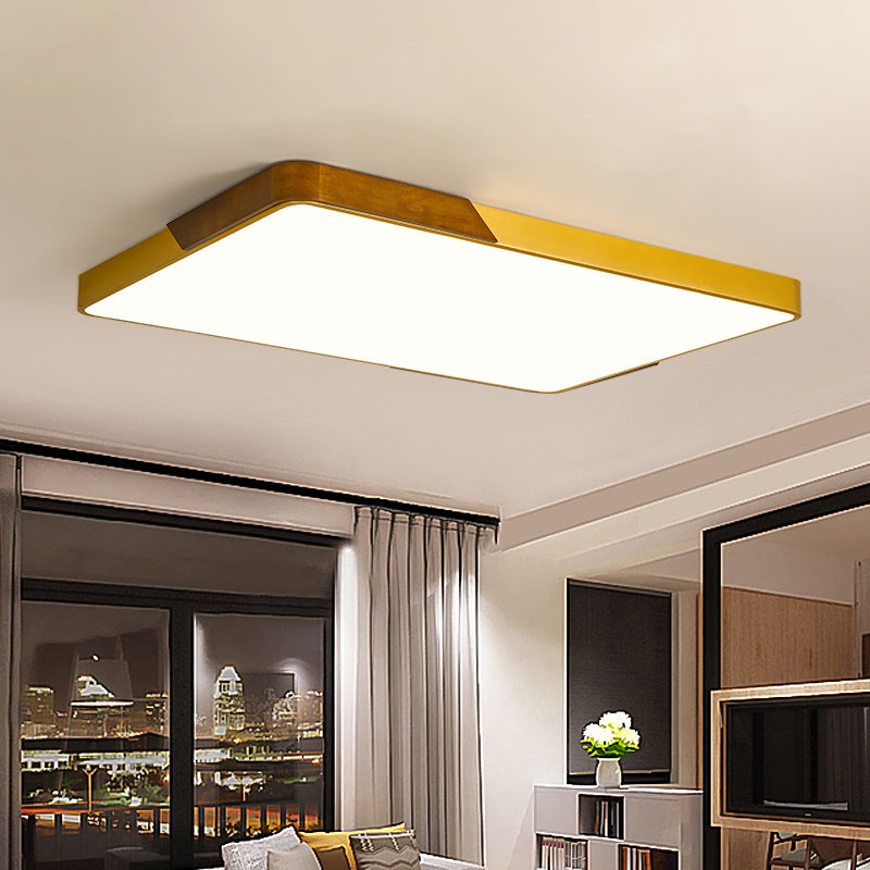 Gold Metal and Wood Flush Ceiling Mount Lamp with Square/Rectangular Acrylic Diffuser Modern LED Ceiling Flush Mount for Bedroom in Warm/White/Neutral, 16"/19.5"/25.5" W Clearhalo 'Ceiling Lights' 'Close To Ceiling Lights' 'Close to ceiling' 'Flush mount' Lighting' 152349