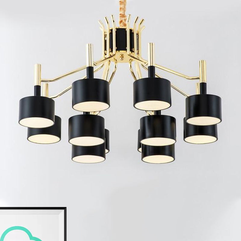 Starburst Ceiling Pendant Light with Drum Metal Shade Modern 12/15 Lights Black/White Chandelier Light for Bedroom Clearhalo 'Ceiling Lights' 'Chandeliers' 'Modern Chandeliers' 'Modern' Lighting' 1523490