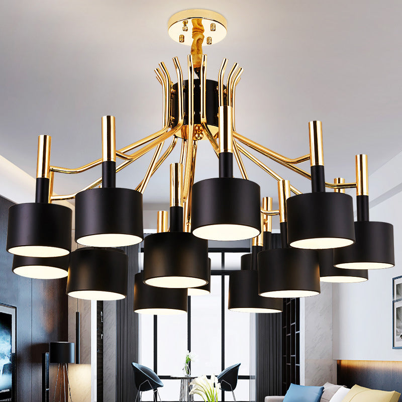 Starburst Ceiling Pendant Light with Drum Metal Shade Modern 12/15 Lights Black/White Chandelier Light for Bedroom Clearhalo 'Ceiling Lights' 'Chandeliers' 'Modern Chandeliers' 'Modern' Lighting' 1523492