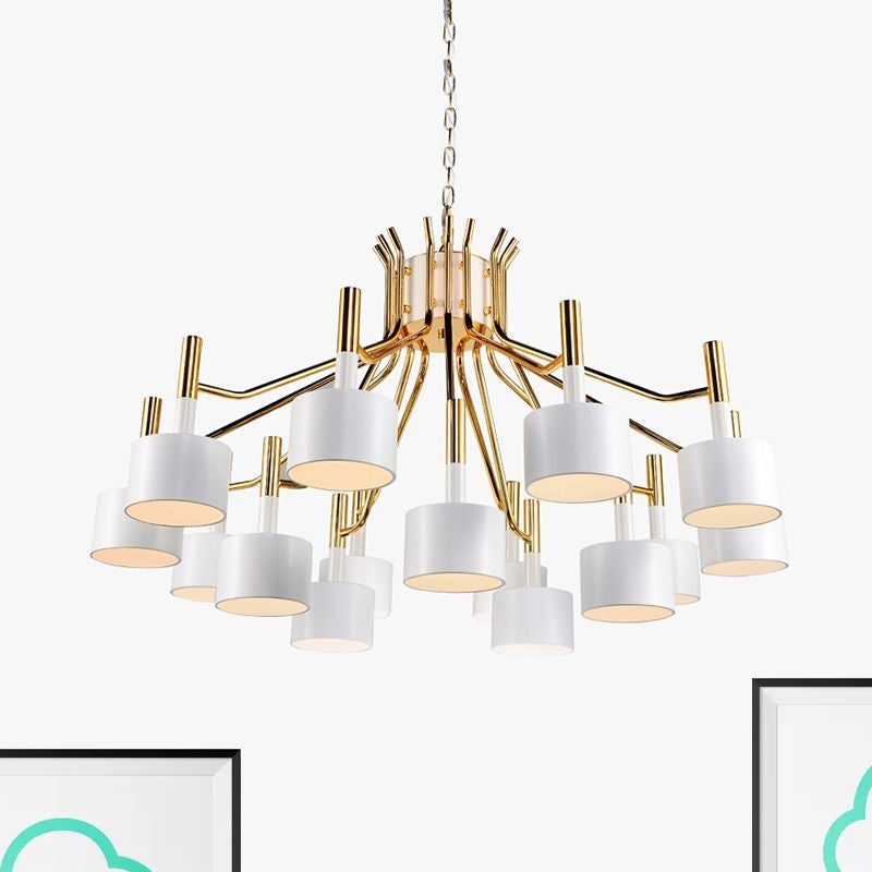 Starburst Ceiling Pendant Light with Drum Metal Shade Modern 12/15 Lights Black/White Chandelier Light for Bedroom Clearhalo 'Ceiling Lights' 'Chandeliers' 'Modern Chandeliers' 'Modern' Lighting' 1523493