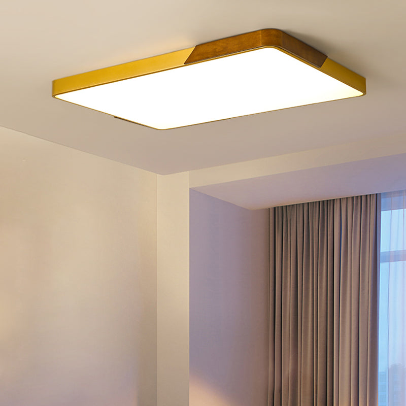 Gold Metal and Wood Flush Ceiling Mount Lamp with Square/Rectangular Acrylic Diffuser Modern LED Ceiling Flush Mount for Bedroom in Warm/White/Neutral, 16"/19.5"/25.5" W Clearhalo 'Ceiling Lights' 'Close To Ceiling Lights' 'Close to ceiling' 'Flush mount' Lighting' 152350