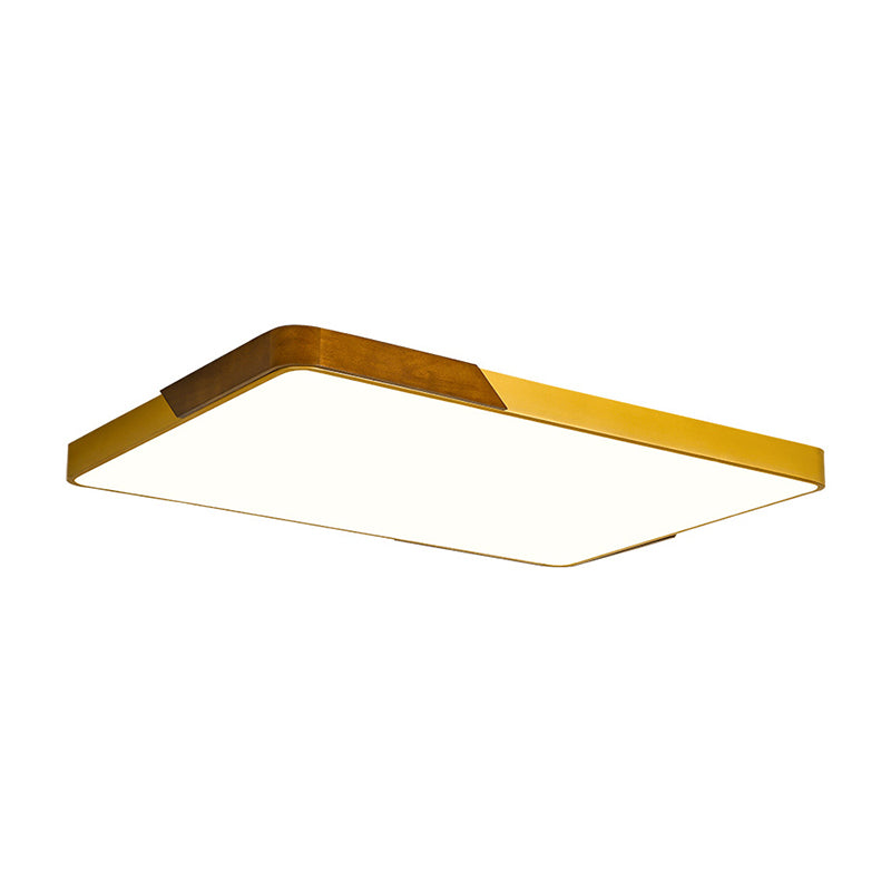 Gold Metal and Wood Flush Ceiling Mount Lamp with Square/Rectangular Acrylic Diffuser Modern LED Ceiling Flush Mount for Bedroom in Warm/White/Neutral, 16"/19.5"/25.5" W Clearhalo 'Ceiling Lights' 'Close To Ceiling Lights' 'Close to ceiling' 'Flush mount' Lighting' 152351