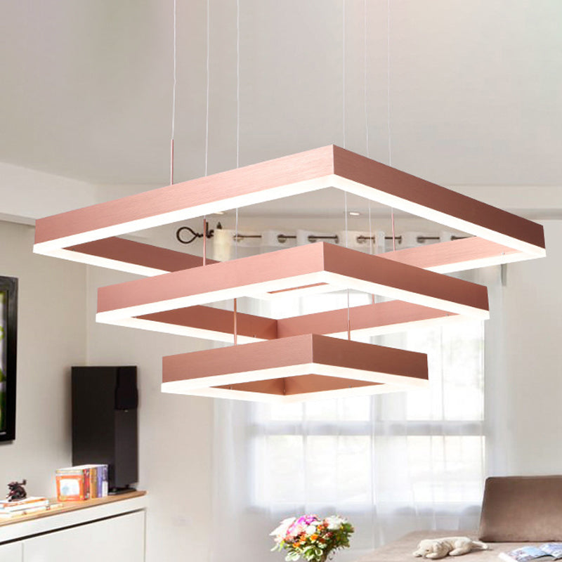 1/2/3-Light Bedroom Chandelier with Square Acrylic Shade Rose Gold Ceiling Pendant in Warm/White/Natural Light Clearhalo 'Ceiling Lights' 'Chandeliers' 'Modern Chandeliers' 'Modern' Lighting' 1523526