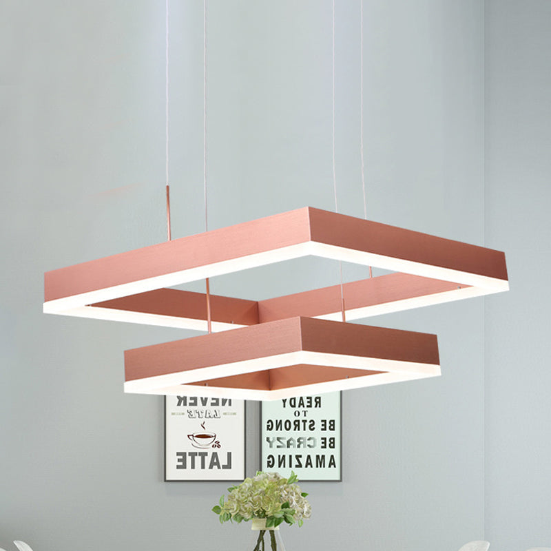 1/2/3-Light Bedroom Chandelier with Square Acrylic Shade Rose Gold Ceiling Pendant in Warm/White/Natural Light Clearhalo 'Ceiling Lights' 'Chandeliers' 'Modern Chandeliers' 'Modern' Lighting' 1523527