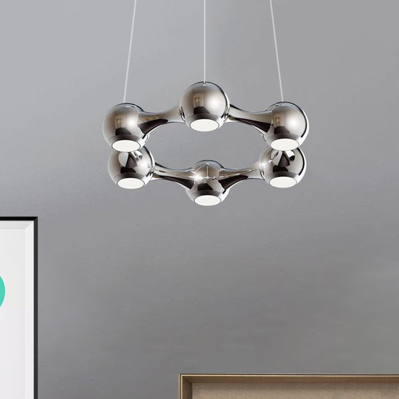 Dome Shade Hanging Light Modern Metal Black/Chrome LED Chandelier Light for Dining Room in Warm/White Clearhalo 'Ceiling Lights' 'Chandeliers' 'Modern Chandeliers' 'Modern' Lighting' 1523529