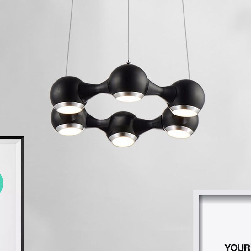 Dome Shade Hanging Light Modern Metal Black/Chrome LED Chandelier Light for Dining Room in Warm/White Clearhalo 'Ceiling Lights' 'Chandeliers' 'Modern Chandeliers' 'Modern' Lighting' 1523530