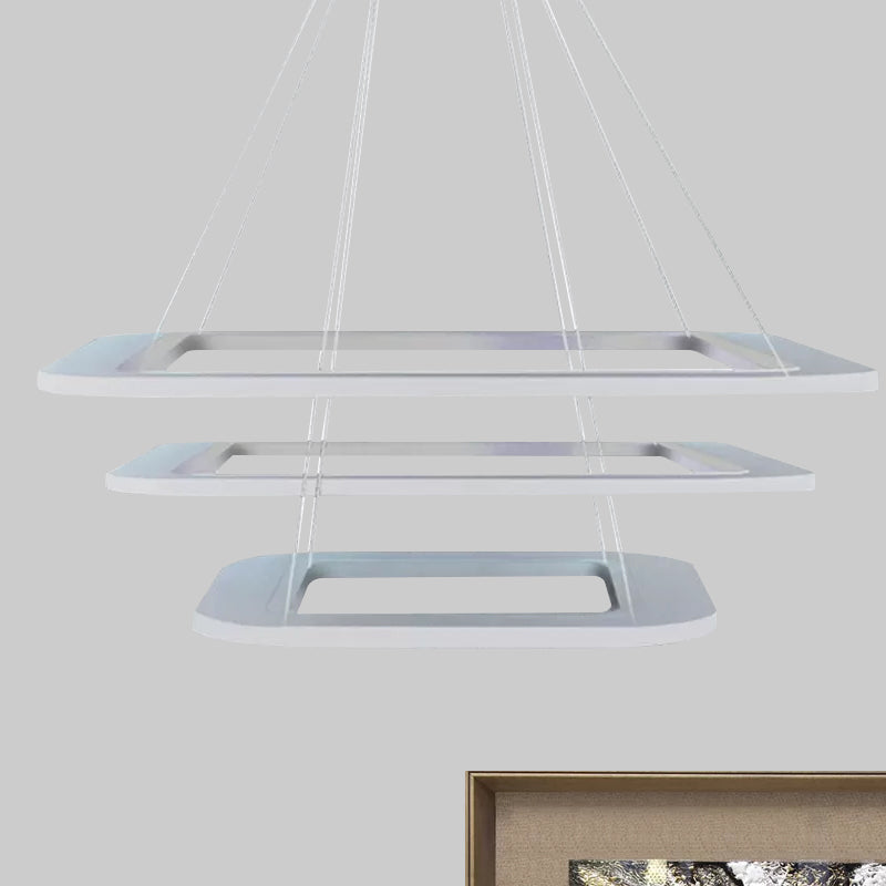 Simplicity Square LED Chandelier Light Acrylic 1/2/3 Light Office Ceiling Pendant in Warm/White/Natural Light Clearhalo 'Ceiling Lights' 'Chandeliers' 'Modern Chandeliers' 'Modern' Lighting' 1523538