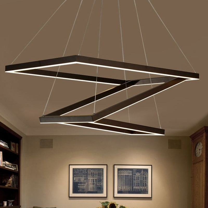 Square/Rectangular Acrylic Chandelier Pendant Simple LED 3/5 Lights Brown Ceiling Lighting Fixture Clearhalo 'Ceiling Lights' 'Chandeliers' 'Modern Chandeliers' 'Modern' Lighting' 1523540