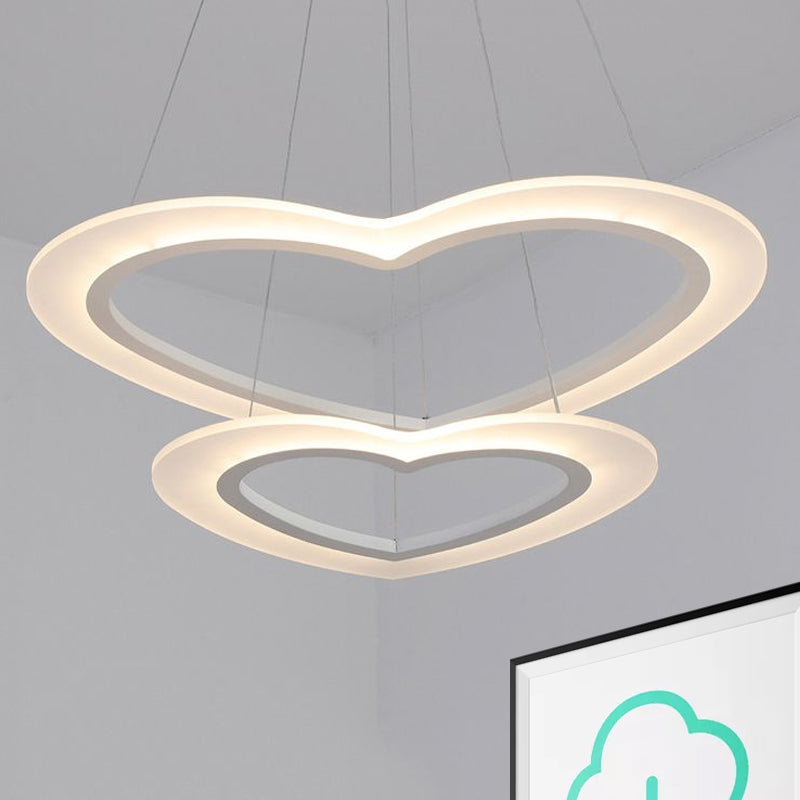 Heart-Shaped Chandelier Light Simple Acrylic LED 1/2/3-Head Living Room Ceiling Drop Pendant in Warm/White Light Clearhalo 'Ceiling Lights' 'Chandeliers' 'Modern Chandeliers' 'Modern' Lighting' 1523544