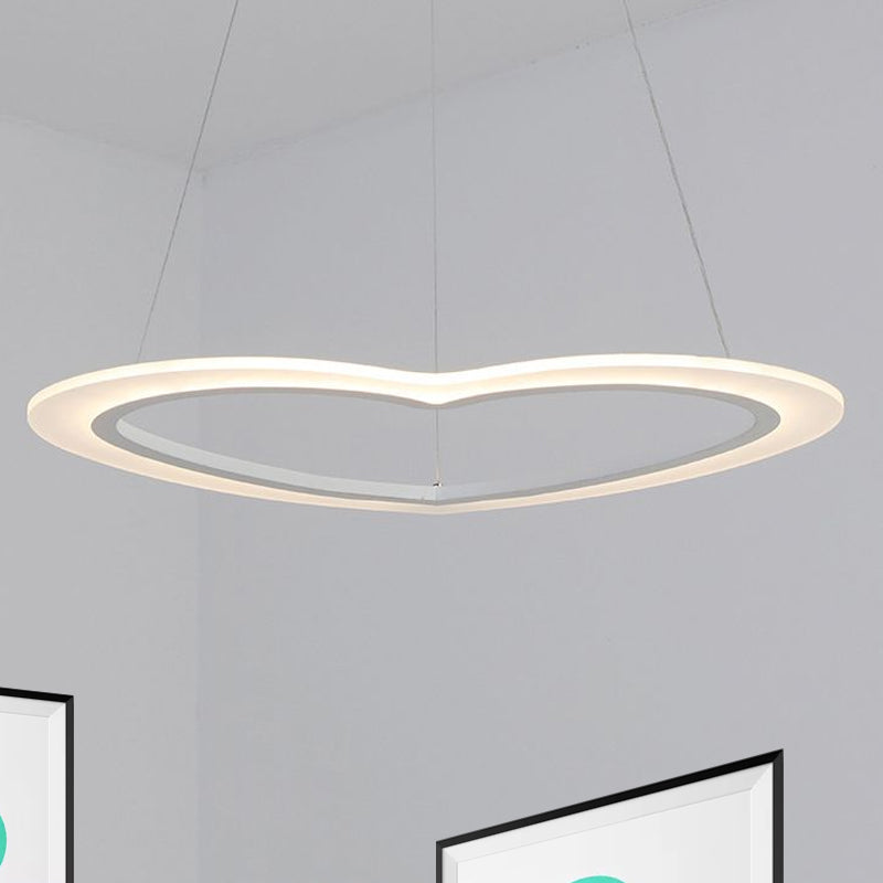 Heart-Shaped Chandelier Light Simple Acrylic LED 1/2/3-Head Living Room Ceiling Drop Pendant in Warm/White Light Clearhalo 'Ceiling Lights' 'Chandeliers' 'Modern Chandeliers' 'Modern' Lighting' 1523545