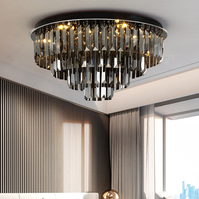 Smoke Gray Layered Ceiling Lamp Contemporary Crystal LED Ceiling Mount Light for Dining Room Smoke Gray 23.5" Clearhalo 'Ceiling Lights' 'Close To Ceiling Lights' 'Close to ceiling' 'Flush mount' Lighting' 152355