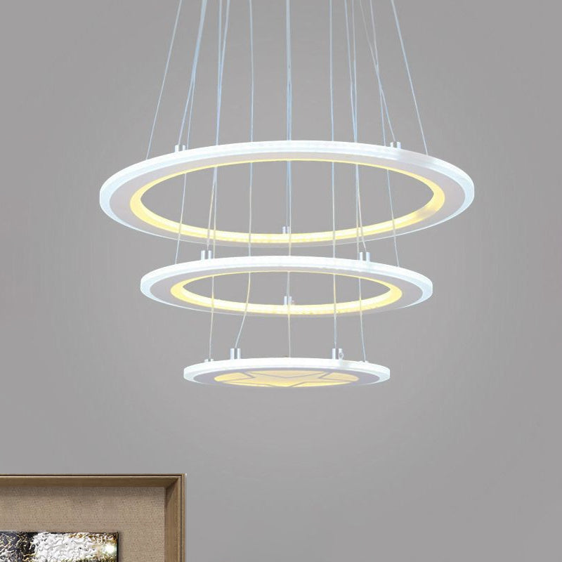 Simple Ring Chandelier Light Acrylic LED 3 Lights Bedroom Ceiling Drop Pendant in Warm/White Light Clearhalo 'Ceiling Lights' 'Chandeliers' 'Modern Chandeliers' 'Modern' Lighting' 1523550