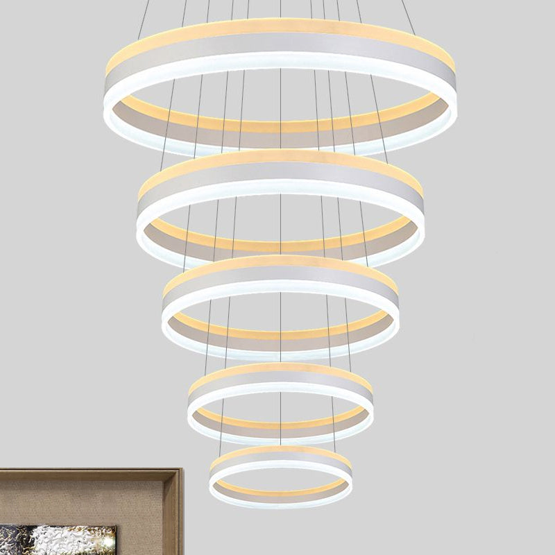 Silver Circular Ceiling Pendant Modern 1/2/3-Light Acrylic LED Chandelier Lighting Fixture Clearhalo 'Ceiling Lights' 'Chandeliers' 'Modern Chandeliers' 'Modern' Lighting' 1523557