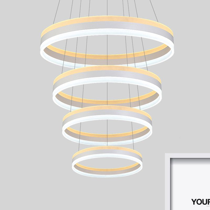 Silver Circular Ceiling Pendant Modern 1/2/3-Light Acrylic LED Chandelier Lighting Fixture Clearhalo 'Ceiling Lights' 'Chandeliers' 'Modern Chandeliers' 'Modern' Lighting' 1523558