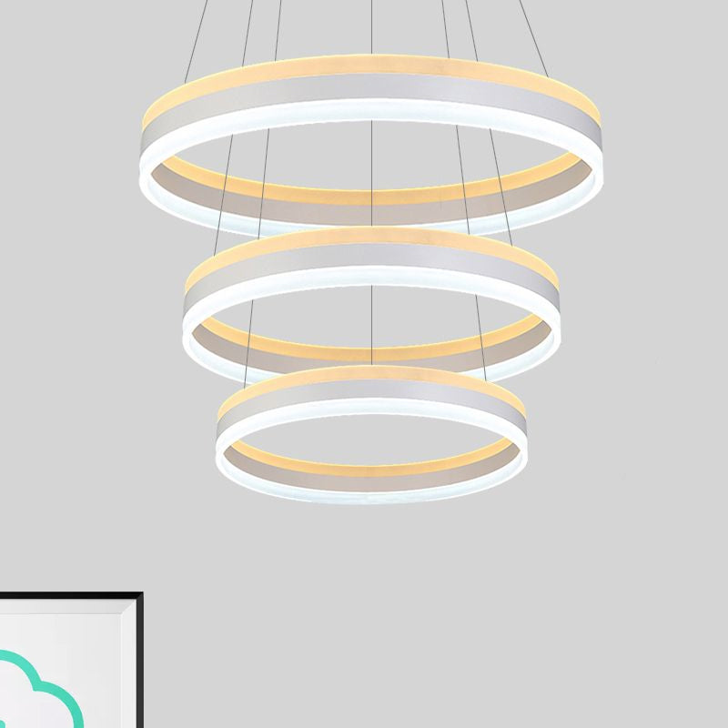 Silver Circular Ceiling Pendant Modern 1/2/3-Light Acrylic LED Chandelier Lighting Fixture Clearhalo 'Ceiling Lights' 'Chandeliers' 'Modern Chandeliers' 'Modern' Lighting' 1523559