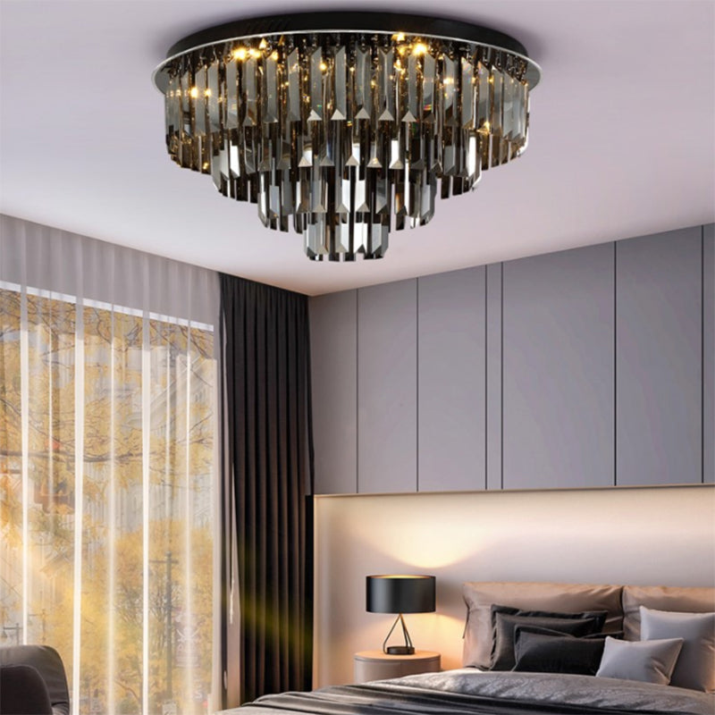 Smoke Gray Layered Ceiling Lamp Contemporary Crystal LED Ceiling Mount Light for Dining Room Clearhalo 'Ceiling Lights' 'Close To Ceiling Lights' 'Close to ceiling' 'Flush mount' Lighting' 152356