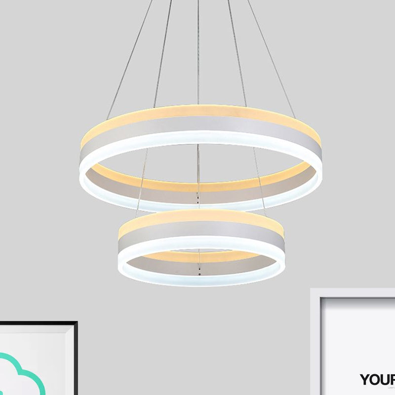 Silver Circular Ceiling Pendant Modern 1/2/3-Light Acrylic LED Chandelier Lighting Fixture Clearhalo 'Ceiling Lights' 'Chandeliers' 'Modern Chandeliers' 'Modern' Lighting' 1523560