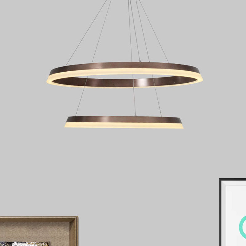 1/2-Head Bedroom Chandelier Lighting Fixture with Round Acrylic Shade Brown Ceiling Pendant Clearhalo 'Ceiling Lights' 'Chandeliers' 'Modern Chandeliers' 'Modern' Lighting' 1523564