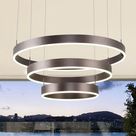 Modern 1/2/3-Light Suspension Pendant with Acrylic Shade Coffee Ring Chandelier Light in Warm/White Light Clearhalo 'Ceiling Lights' 'Chandeliers' 'Modern Chandeliers' 'Modern' Lighting' 1523565